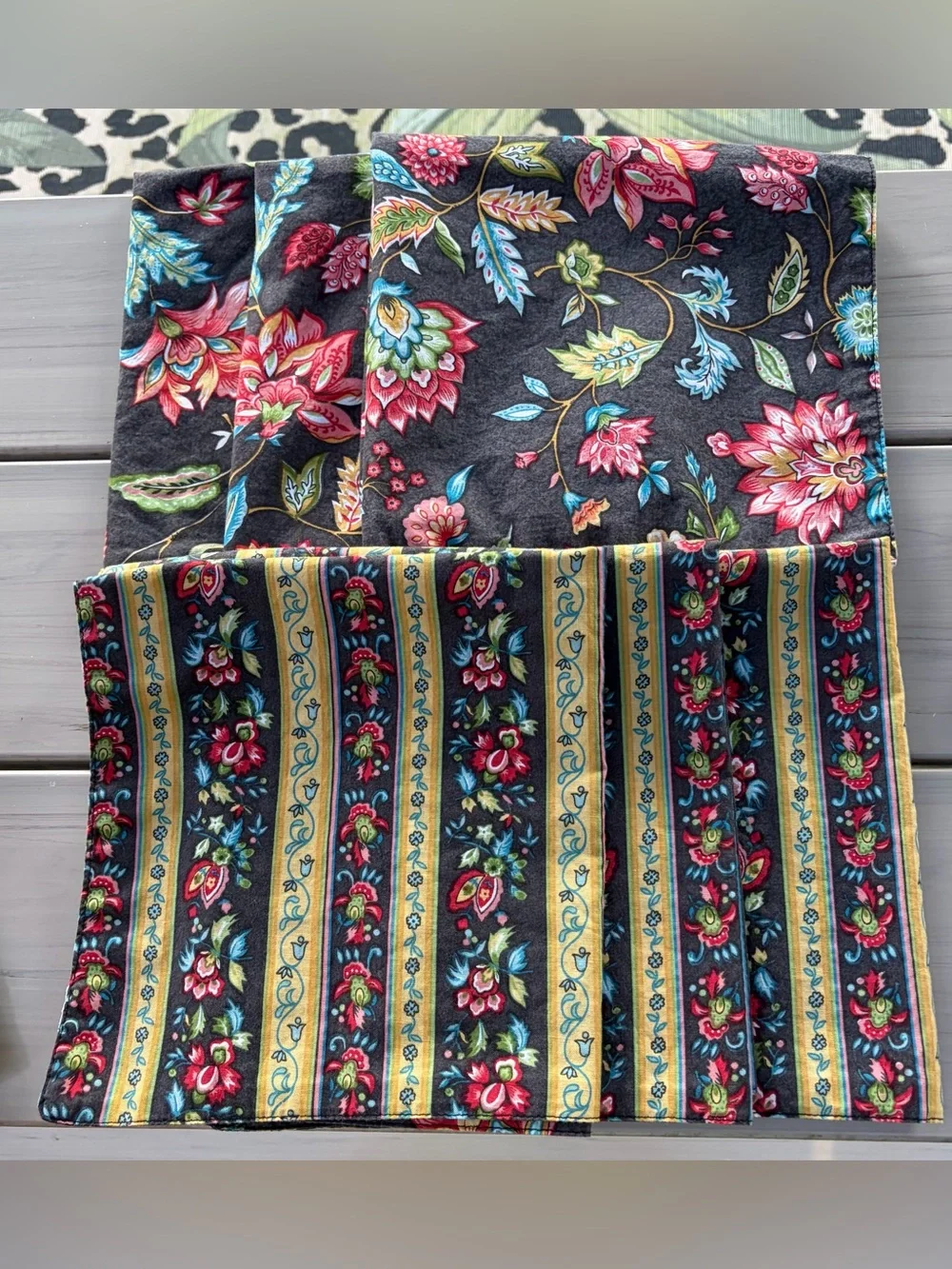 6 Quilted Floral Stripe Reversible Placemats with Matching Napkins Multi-color